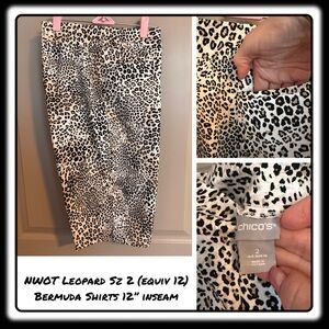 NWOT Chicos Leopard long Bermuda Shorts sz 2 (equiv 12) inseam 12”